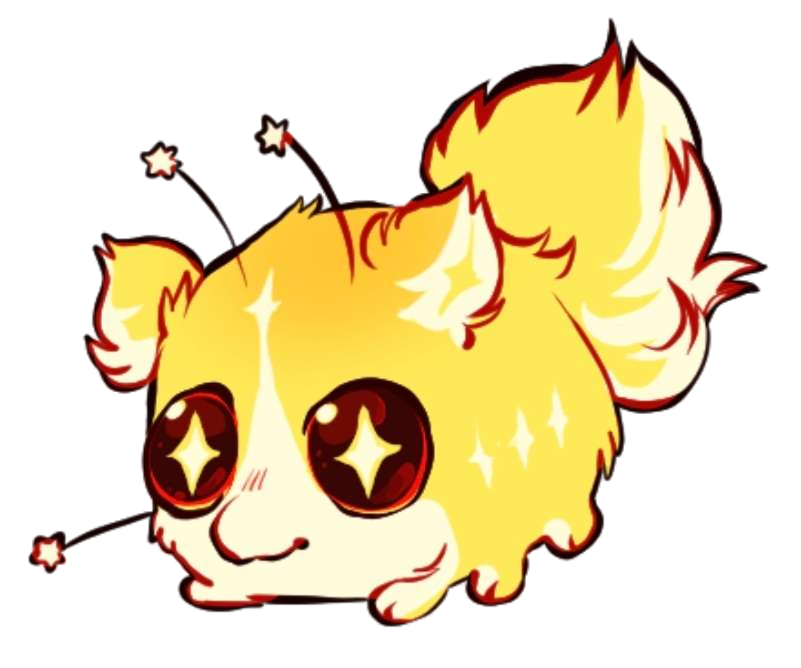 Eris, the Bite Con mascot — a fluffy golden creature with big sparkly red eyes